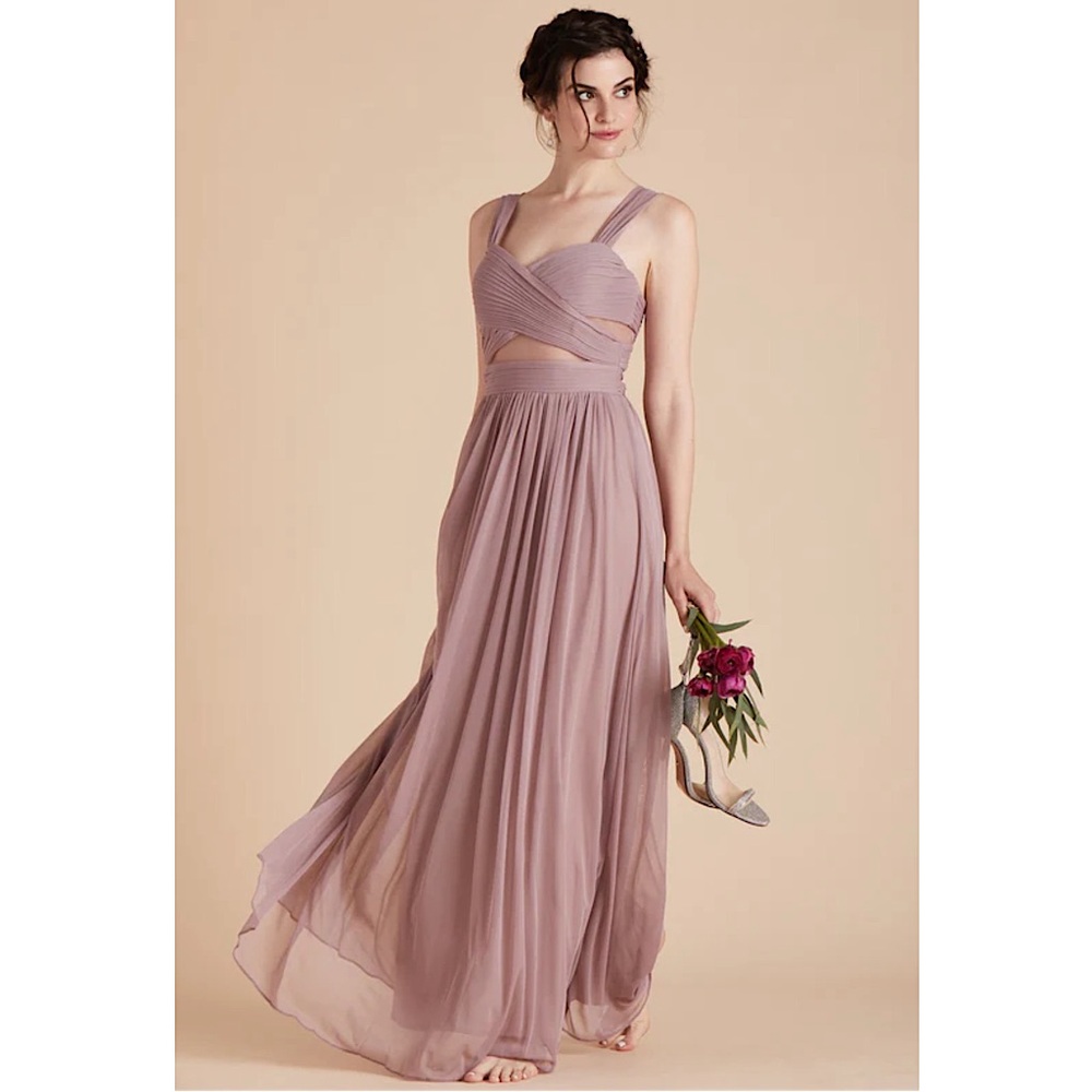 Birdy Grey Elsye Dress Mesh Mauve Bridesmaids Floor Length Gown Mesh Cutout